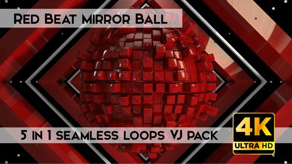 Red Beat Mirror Ball 4K  Vj Loops